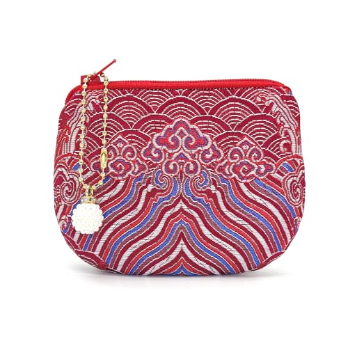 Handgefertigter Schmuckbeutel für Damen, Münzgeldbörse, Brokat, Reißverschluss, Seide, Rosenkranz-Tasche, Purpur, Meereswellenmuster Handgefertigter Schmuckbeutel für Damen, Münzgeldbörse, Brokat, Reißverschluss, Seide, Rosenkranz-Tasche, Purpur, Meereswellenmuster von Golden Amy