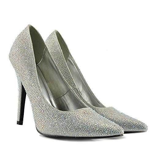 Damen Stiletto High Heel Spitze Pumps Damen Party Club Arbeit Pumps Größe 36-47, - Silber Giltter - Größe: 38 EU von Golden Beads