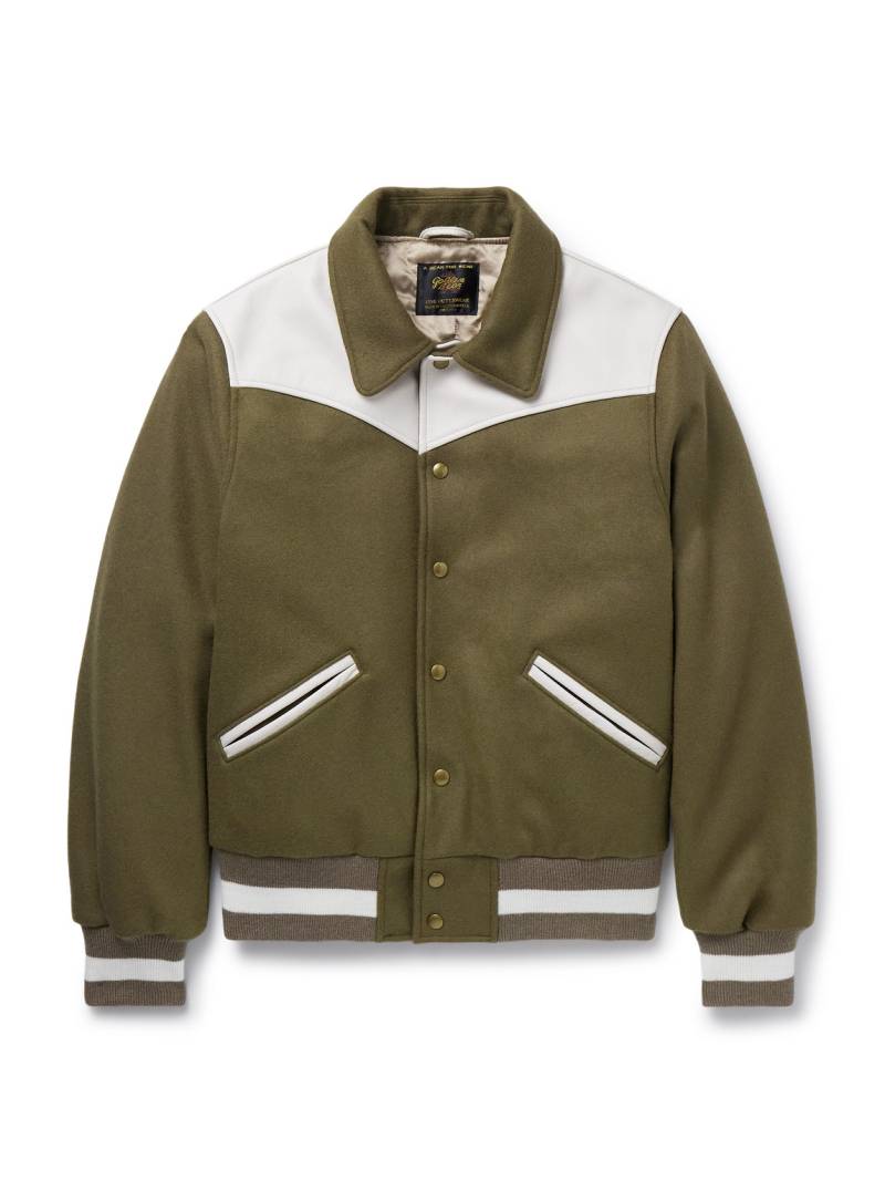 Golden Bear - Padded Leather-Trimmed Wool-Blend Felt Varsity Jacket - Men - Green - XXL von Golden Bear