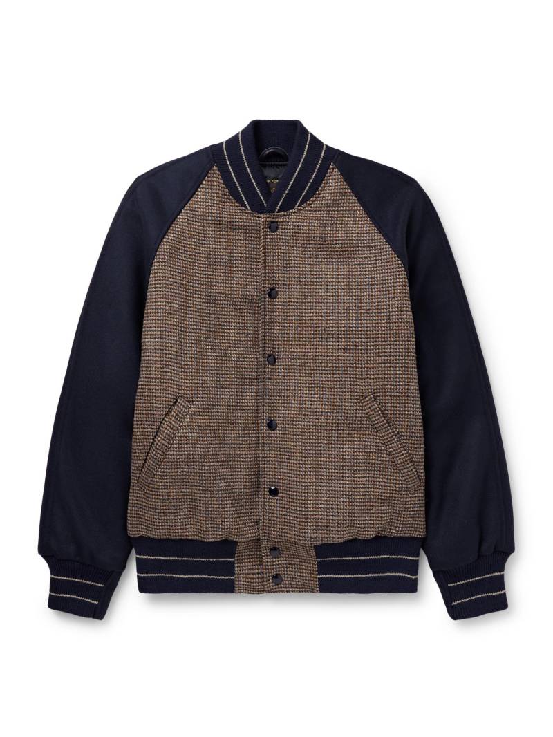 Golden Bear - Puppytooth Tweed-Panelled Wool Varsity Jacket - Men - Brown - XL von Golden Bear
