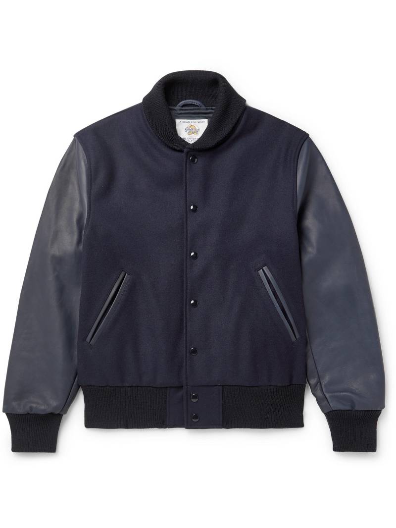 Golden Bear - The Albany Wool-Blend and Leather Bomber Jacket - Men - Blue - L von Golden Bear