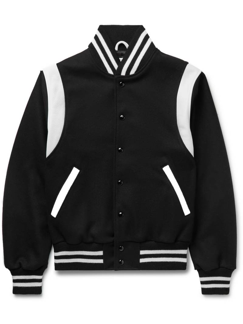 Golden Bear - The Hayes Leather-Panelled Wool-Blend Varsity Jacket - Men - Black - XL von Golden Bear