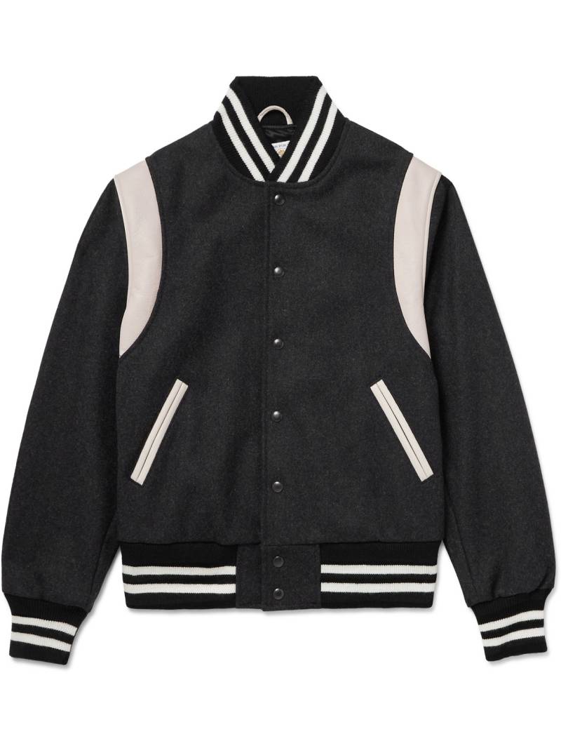 Golden Bear - The Hayes Leather-Panelled Wool-Blend Varsity Jacket - Men - Black - XXL von Golden Bear