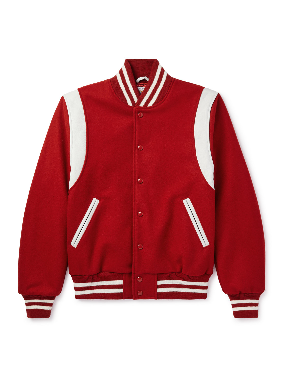 Golden Bear - The Hayes Leather-Trimmed Wool-Blend Varsity Jacket - Men - Red - XS von Golden Bear