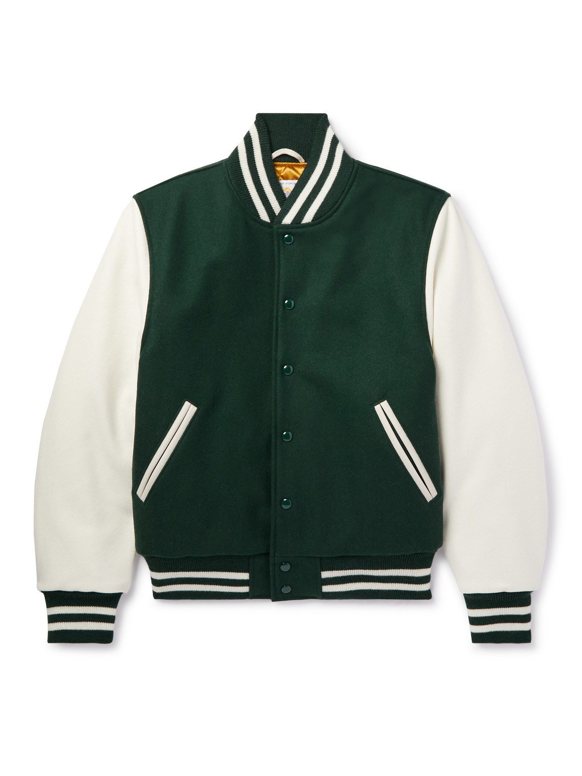 Golden Bear - The Portola Leather-Trimmed Wool-Blend Varsity Jacket - Men - Green - L von Golden Bear