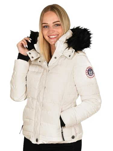 Navahoo warme Damen Winter Jacke Parka Mantel Stepp Kurzjacke gefüttert B301 [B301-Beige-Gr.L] von Golden Brands Selection