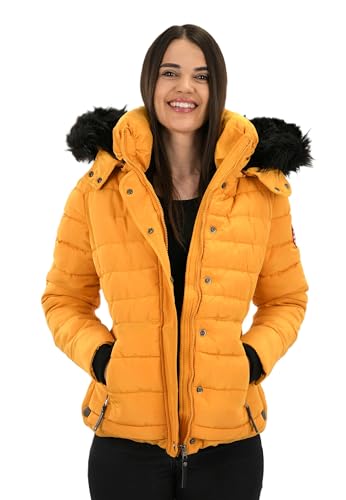 Navahoo warme Damen Winter Jacke Parka Mantel Stepp Kurzjacke gefüttert B301 [B301-Gelb-Gr.S] von Navahoo
