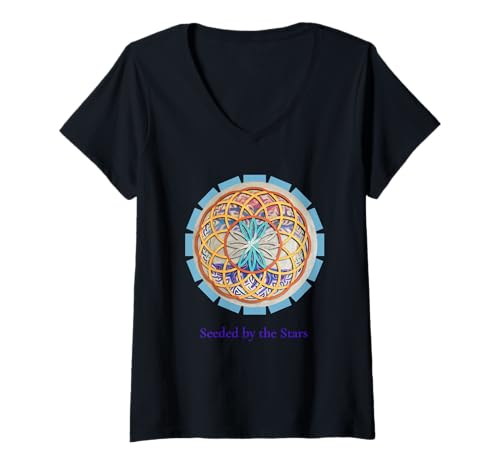 Damen Seeded by The Stars | Sacred Geometrry Energy Art T-Shirt mit V-Ausschnitt Damen Seeded by The Stars | Sacred Geometrry Energy Art T-Shirt mit V-Ausschnitt von Golden Code Collective