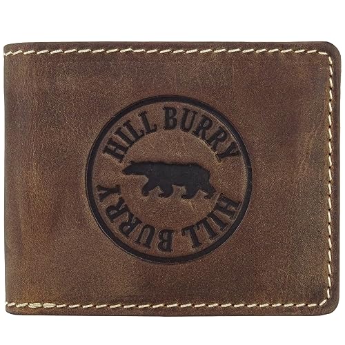 Echt-Leder Leder Geldbörse • Geldbeutel für Damen und Herren mit RFID-Schutz • Portmonee mit Münzfach • Portemonnaie Hill Burry • braun für Männer Brieftasche Wallet • Querformat von Golden Deer