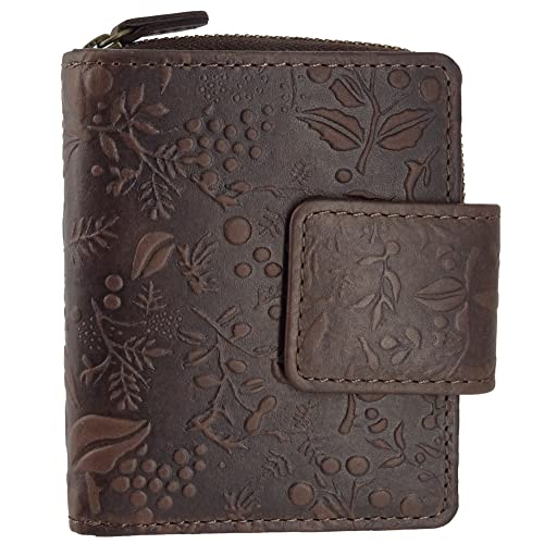 Geldbörse Damen Kurzer RFID Schutz Geldbeutel echtes Leder Für Frauen - Bequem Portemonnaie mit Viel Kartenfächer (Hill Burry Kollektion) (Dunkelbraun) von Golden Deer