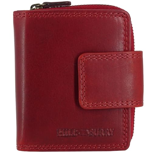 Geldbörse Damen Kurzer RFID Schutz Geldbeutel echtes Leder Für Frauen - Bequem Portemonnaie mit Viel Kartenfächer (Hill Burry Kollektion) (Rot ohne Muster) von Golden Deer