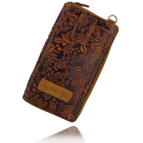 Geldbörse Portemonnaie Portmonee aus Leder Frauen Damen Langbörse mit RFID Schutz Geldbeutel Geldtasche Börse Frauen Design (braun Kollektion Hill Burry) (XXL, Handy) von Golden Deer