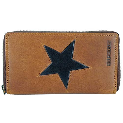 Hill Burry XL Geldbörse Portemonnaie, Portmonee aus Leder Frauen Damen Langbörse mit RFID Schutz Geldbeutel Geldtasche Frauen Netz Design (Stern Star 2021 Jahr Kollektion, braun) von Golden Deer