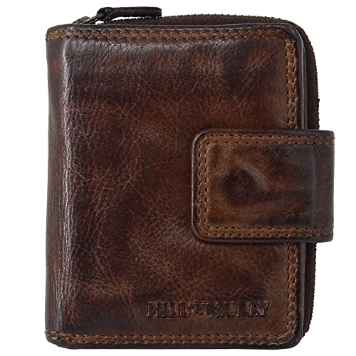 Hill Burry mit RFID Schutz kleine Geldbörse Portemonnaie, Portmonee aus Leder Frauen Damen Langbörse Geldbeutel Geldtasche Frauen Design Hill Burry Kollektion (Dunkelbraun Waschleder) von Golden Deer