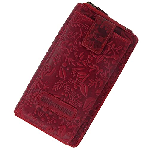 Hill Burry XXL Grosse Geldbörse Tasche Umhängetasche Portemonnaie Portmonee mit Handyfach Handytasche Leder Frauen Damen RFID Geldbeutel Geldtasche (Hill Burry, rot) von Golden Deer