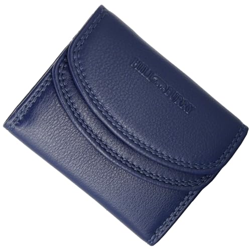 kleine Geldbörse von Hill Burry mit RFID Schutz Damen | Portemonnaie Portmonee aus Leder für Frauen | Geldbeutel Geldtasche Waschleder blau von Golden Deer
