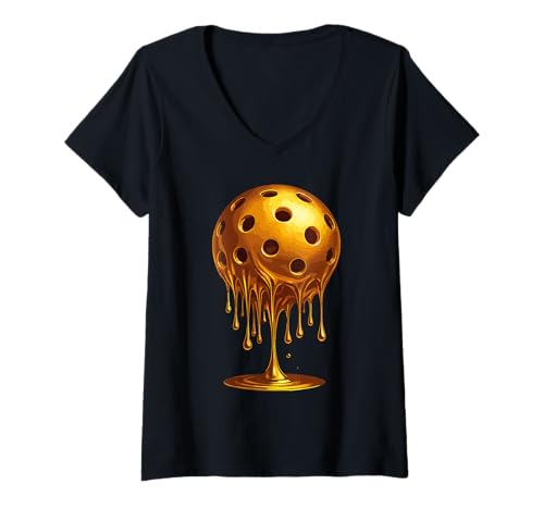 Damen Golden Drip Pickleball, cool, ästhetisch, sportlich, lustig T-Shirt mit V-Ausschnitt Damen Golden Drip Pickleball, cool, ästhetisch, sportlich, lustig T-Shirt mit V-Ausschnitt von Golden Drip Pickleball Cool Aesthetic Sports Tee