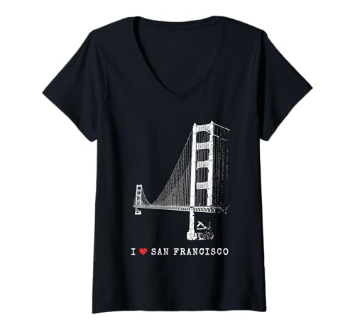 Damen San Francisco Golden Gate Bridge Vintage Skyline Kalifornien T-Shirt mit V-Ausschnitt Damen San Francisco Golden Gate Bridge Vintage Skyline Kalifornien T-Shirt mit V-Ausschnitt von Golden Gate Bridge Für San Francisco Fans & Reise