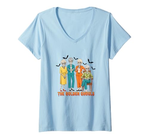 Damen The Golden Ghouls Skelett Halloween Idee Lustig T-Shirt mit V-Ausschnitt Damen The Golden Ghouls Skelett Halloween Idee Lustig T-Shirt mit V-Ausschnitt von Golden Ghouls Fan