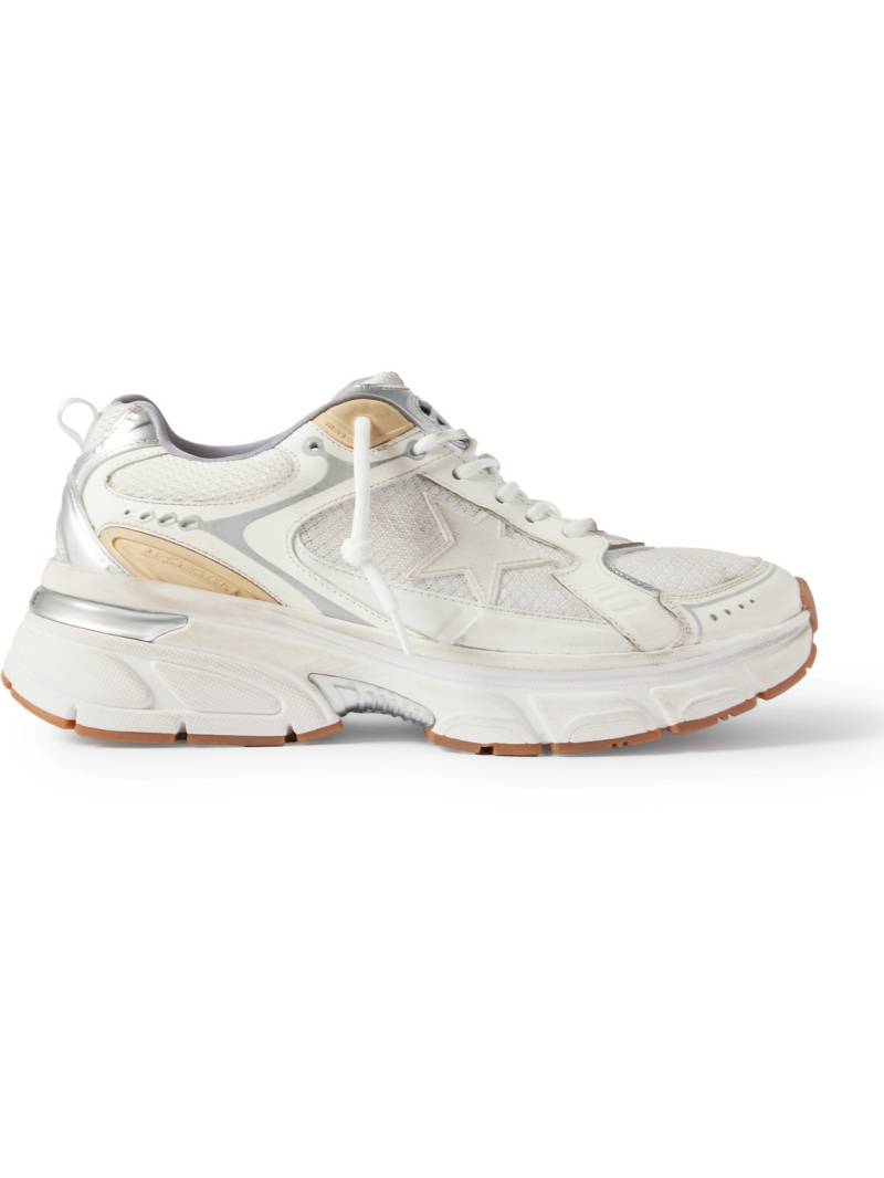 Golden Goose - Lightstar Rubber-Trimmed Leather and Mesh Sneakers - Men - Neutrals - EU 46 von Golden Goose
