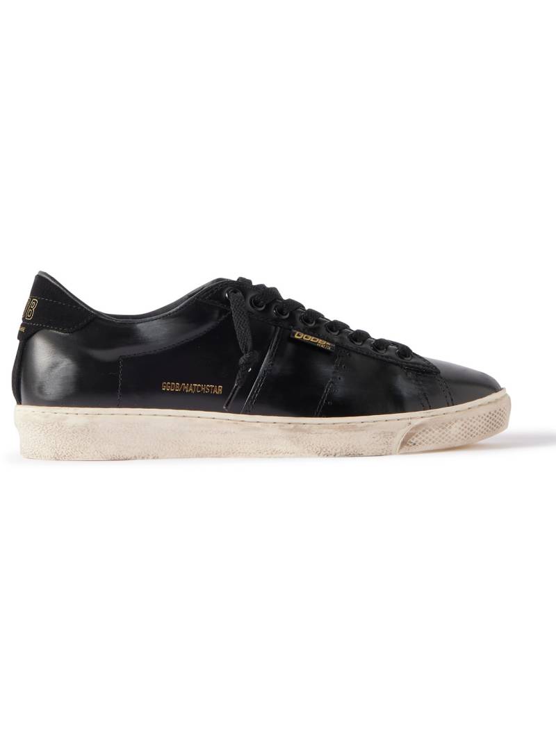 Golden Goose - Matchstar Suede-Trimmed Distressed Glossed-Leather Sneakers - Men - Black - EU 44 von Golden Goose