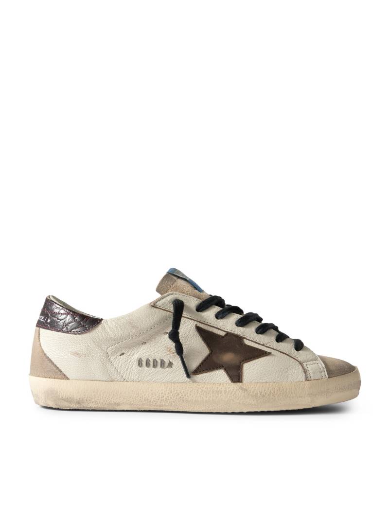 Golden Goose - Super-Star Distressed Croc-Effect and Suede-Trimmed Leather Sneakers - Men - Neutrals - EU 43 von Golden Goose