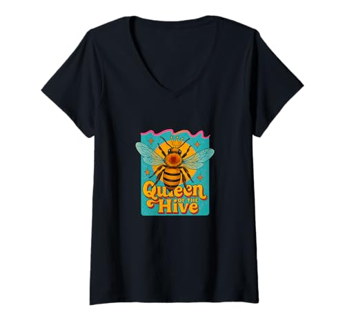 Damen Königin der Bienenstöcke, Honigbienenkunst T-Shirt mit V-Ausschnitt Damen Königin der Bienenstöcke, Honigbienenkunst T-Shirt mit V-Ausschnitt von Golden Nectar Studio Art