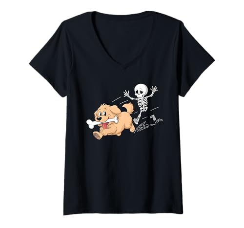 Damen Golden Retriever Skelett T-Shirt mit V-Ausschnitt Damen Golden Retriever Skelett T-Shirt mit V-Ausschnitt von Golden Retriever Design