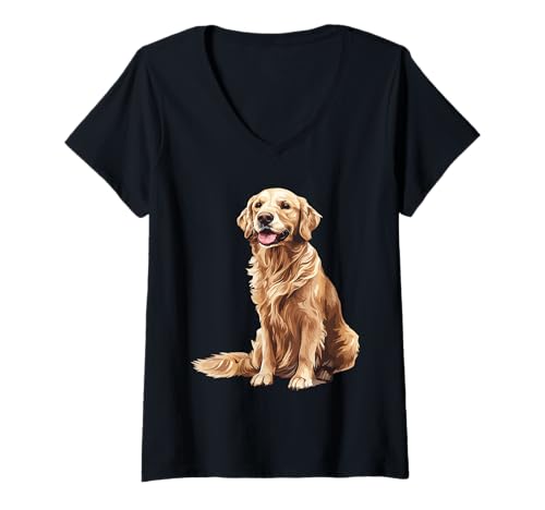 Damen Golden Retriever T-Shirt mit V-Ausschnitt Damen Golden Retriever T-Shirt mit V-Ausschnitt von Golden Retriever Dog Design