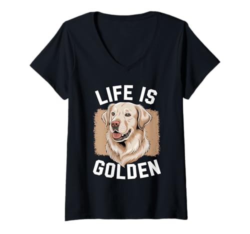 Damen Das Leben ist Golden Retriever Smile Hundeliebhaber T-Shirt mit V-Ausschnitt Damen Das Leben ist Golden Retriever Smile Hundeliebhaber T-Shirt mit V-Ausschnitt von Golden Retriever Dog Lovers Fanatics