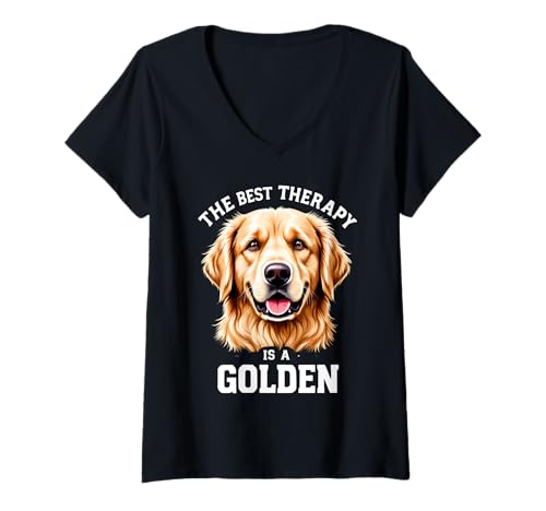 Damen Die Beste Therapie ist EIN Golden Retriever Hundebesitzer T-Shirt mit V-Ausschnitt Damen Die Beste Therapie ist EIN Golden Retriever Hundebesitzer T-Shirt mit V-Ausschnitt von Golden Retriever Dog Lovers Fanatics