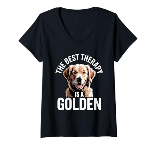 Damen Die Beste Therapie ist EIN Golden Retriever Hundeliebhaber T-Shirt mit V-Ausschnitt Damen Die Beste Therapie ist EIN Golden Retriever Hundeliebhaber T-Shirt mit V-Ausschnitt von Golden Retriever Dog Lovers Fanatics