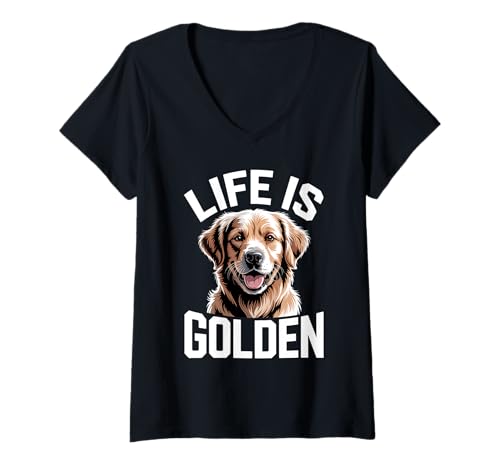 Damen Life is Golden Retriever Lustiger Hundeliebhaber Lächeln T-Shirt mit V-Ausschnitt Damen Life is Golden Retriever Lustiger Hundeliebhaber Lächeln T-Shirt mit V-Ausschnitt von Golden Retriever Dog Lovers Fanatics
