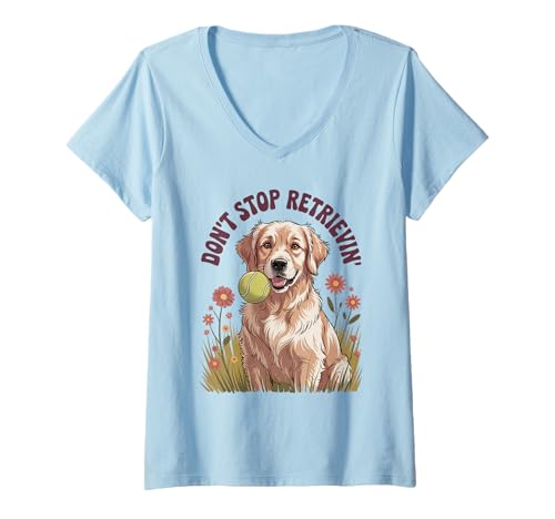 Damen Don't Stop Retrieving Golden Retriever Lustiger Hundeliebhaber Tierarzt T-Shirt mit V-Ausschnitt von Golden Retriever Dog Store