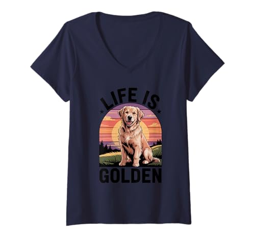 Damen Golden Retriever Hund Papa Tierarzt Life Is Golden Dog Mom T-Shirt mit V-Ausschnitt von Golden Retriever Dog Store