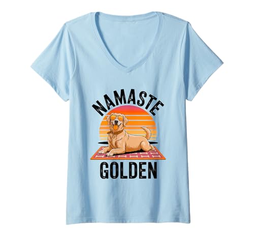 Damen Golden Retriever Hund Papa Tierarzt Namaste Golden Dog Mom T-Shirt mit V-Ausschnitt von Golden Retriever Dog Store