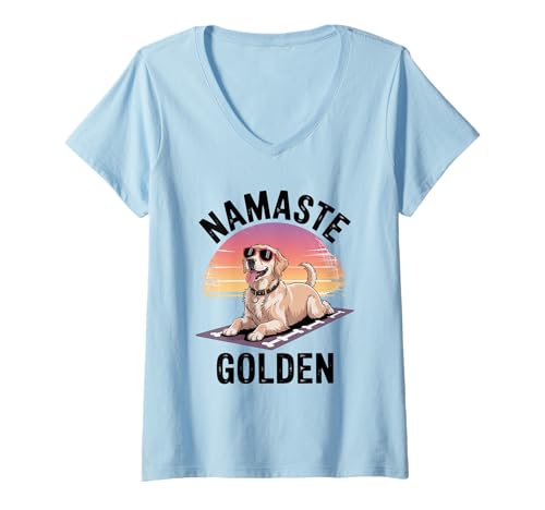 Damen Golden Retriever Hund Papa Tierarzt Namaste Golden Dog Mom T-Shirt mit V-Ausschnitt von Golden Retriever Dog Store