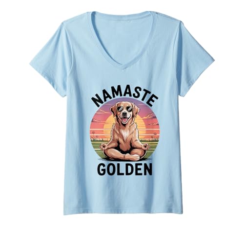 Damen Golden Retriever Hund Papa Tierarzt Namaste Golden Dog Mom T-Shirt mit V-Ausschnitt von Golden Retriever Dog Store