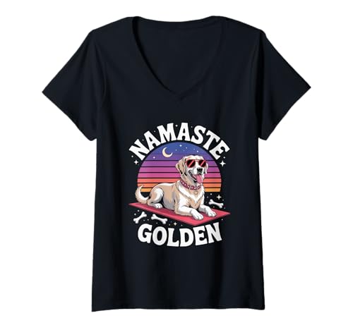 Damen Golden Retriever Hund Papa Tierarzt Namaste Golden Dog Mom T-Shirt mit V-Ausschnitt von Golden Retriever Dog Store
