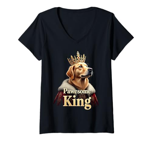 Damen Lustige Pawesome Golden Retriever King Dog Art T-Shirt mit V-Ausschnitt von Golden Retriever Fun Designs
