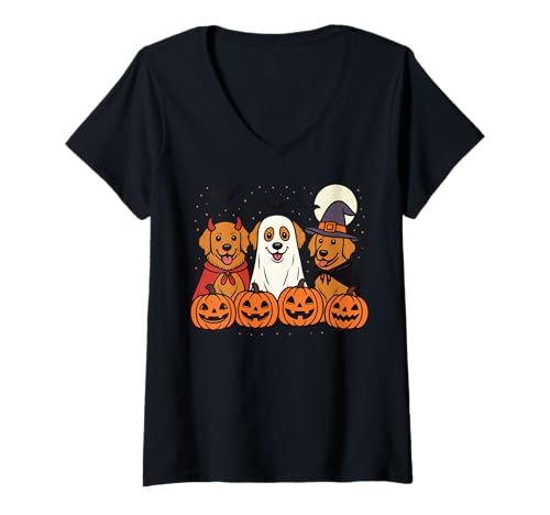 Damen Golden Retriever Halloween Kostüm T-Shirt mit V-Ausschnitt Damen Golden Retriever Halloween Kostüm T-Shirt mit V-Ausschnitt von Golden Retriever Halloween Kostüm Gruselig