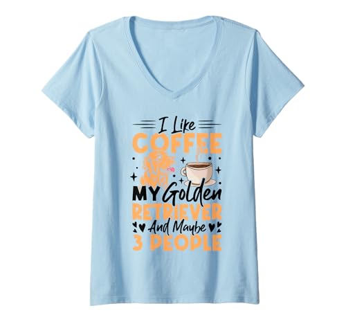 Damen Ich mag Kaffee, Mein Goldener Retriever und vielleicht 3 T-Shirt mit V-Ausschnitt Damen Ich mag Kaffee, Mein Goldener Retriever und vielleicht 3 T-Shirt mit V-Ausschnitt von Golden Retriever Hunde Geschenke by DIMMERCH