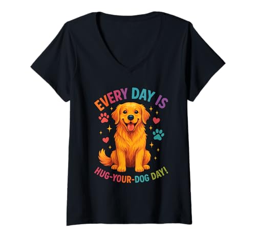 Damen Umarme deinen Hund Golden Retriever T-Shirt mit V-Ausschnitt von Golden Retriever Love