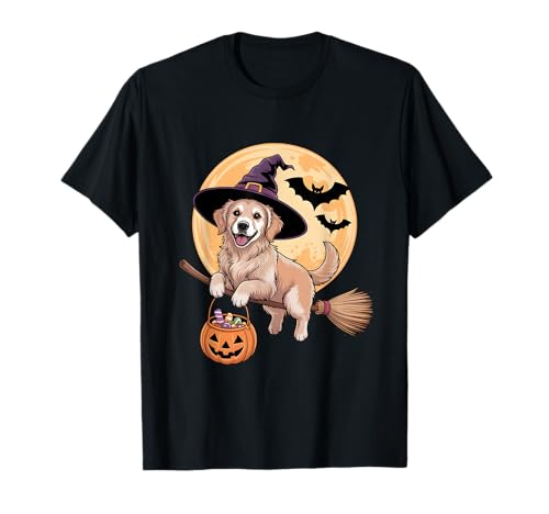 Golden Retriever Hexenhut Kürbis Halloween Kostüm Kinder T-Shirt von Golden Retriever Lover Dog Halloween Party Wear