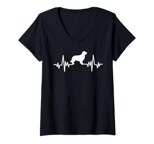 Damen Golden Retriever Herzschlag T-Shirt mit V-Ausschnitt von Golden Retriever Mom Dog Messy Bun Tee