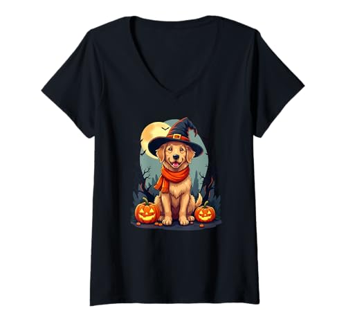 Damen Halloween Golden Retriever Hund T-Shirt mit V-Ausschnitt Damen Halloween Golden Retriever Hund T-Shirt mit V-Ausschnitt von Golden Retriever Owner Gifts