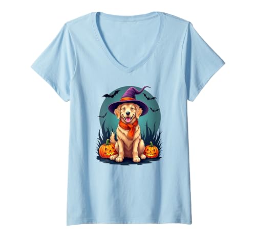 Damen Halloween Golden Retriever Hund T-Shirt mit V-Ausschnitt Damen Halloween Golden Retriever Hund T-Shirt mit V-Ausschnitt von Golden Retriever Owner Gifts