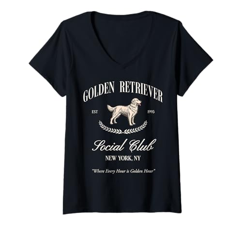 Damen Golden Retriever Social Club Preppy Dog Mom Retro 80er 90er Jahre T-Shirt mit V-Ausschnitt Damen Golden Retriever Social Club Preppy Dog Mom Retro 80er 90er Jahre T-Shirt mit V-Ausschnitt von Golden Retriever Social Club Preppy Collegiate