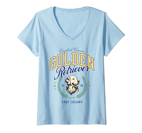 Damen Golden Retriever Vintage Preppy Akademiker Ivy-League Adrett T-Shirt mit V-Ausschnitt Damen Golden Retriever Vintage Preppy Akademiker Ivy-League Adrett T-Shirt mit V-Ausschnitt von Golden Retriever Social Club Preppy Collegiate