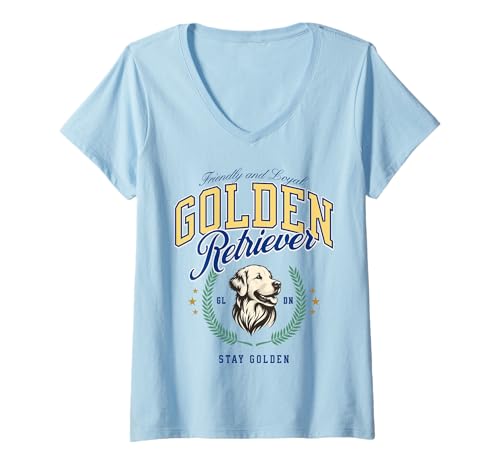 Damen Golden Retriever Vintage Preppy Akademiker Ivy-League Adrett T-Shirt mit V-Ausschnitt Damen Golden Retriever Vintage Preppy Akademiker Ivy-League Adrett T-Shirt mit V-Ausschnitt von Golden Retriever Social Club Preppy Collegiate